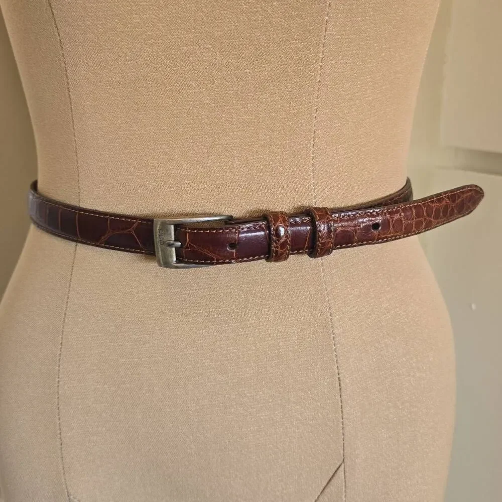 Ralph Lauren Vintage Brown American Alligator Belt with Silver Buckle, 26